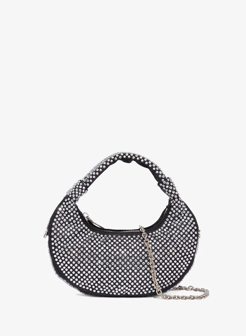 نمشي x حقيبة فضية بحجر الراين ومقبض معدني لامع