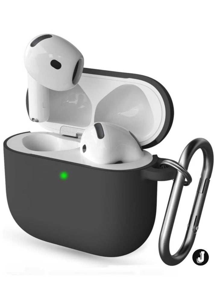 JAJEEK "2024 Compatible AirPods 4 Case Cover – Protective Silicone Skin with Keychain for Apple AirPods 4th Gen, Front LED Visible, Black" - Image 1