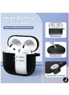 JAJEEK "2024 Compatible AirPods 4 Case Cover – Protective Silicone Skin with Keychain for Apple AirPods 4th Gen, Front LED Visible, Black"  - Image 2