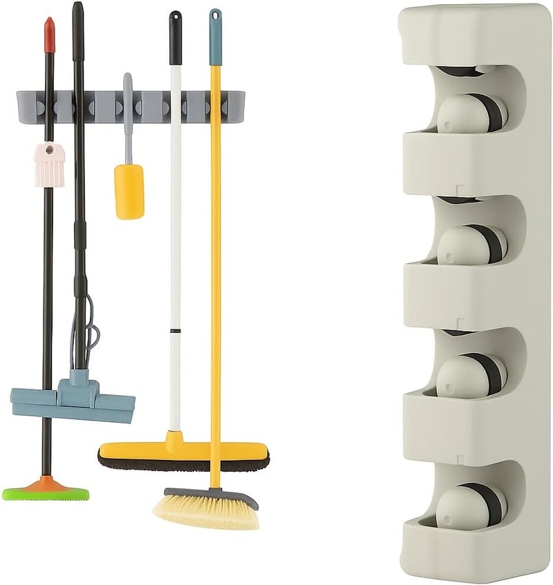 FITTO Wall Mounted Broom Holder – 5-Slot Organizer for Mops, Brushes, and Long-Handled Tools – Durable Plastic, Easy Installation with Screws Included for Home, Garage, Laundry, and More - Image 1
