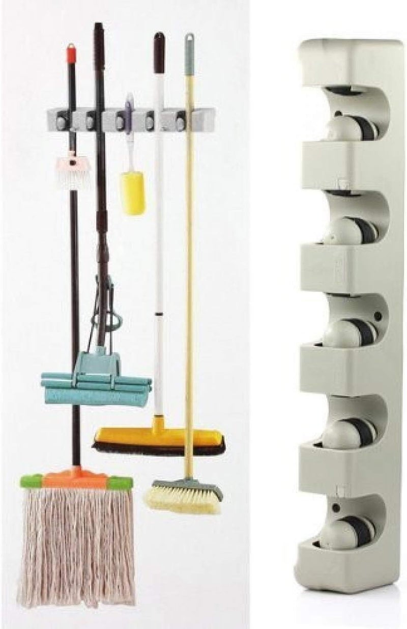 FITTO Wall Mounted Broom Holder – 5-Slot Organizer for Mops, Brushes, and Long-Handled Tools – Durable Plastic, Easy Installation with Screws Included for Home, Garage, Laundry, and More - Image 3