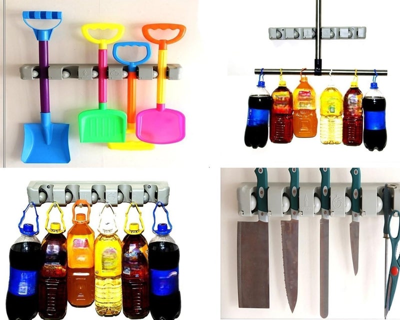 FITTO Wall Mounted Broom Holder – 5-Slot Organizer for Mops, Brushes, and Long-Handled Tools – Durable Plastic, Easy Installation with Screws Included for Home, Garage, Laundry, and More - Image 4