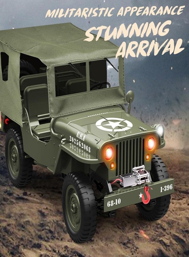 Samtop Remote Control Truck Off Road - 4x4 1/10 Scale Willys Army Rock Crawler RC Truck with Winch&Car Cover, 40Mins Play Time All Terrain Offroad RC Car, Military Vehicle Toys for Boys - Image 2