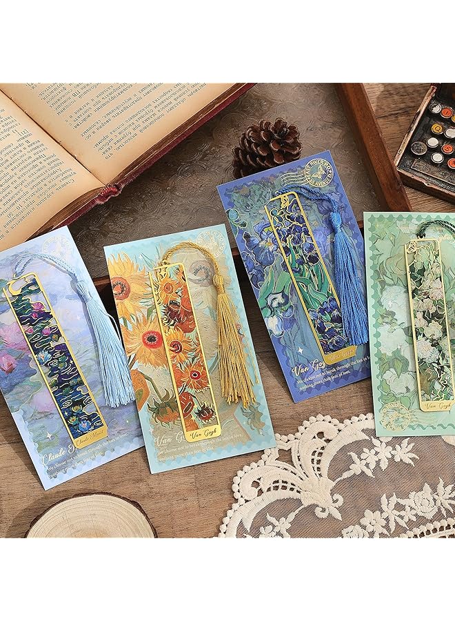 إيروريكس 4 قطع من العلامات المرجعية المعدنية مع شرابة علامة مرجعية مجوفة ذهبية اللون للوحة زيتية فان جوخ لمحبي الكتب والكتاب والقراء والأطفال والمراهقين والرجال والنساء - Image 3