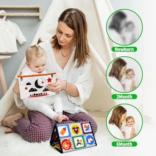 Dr.Rapeti Tummy Time Floor Mirror for Baby Infant Toddler Kids Black and White High Contrast Baby Toy with Crinkle Cloth Book Teethers Floor Activity Toy Washable Non-Toxic - Image 4