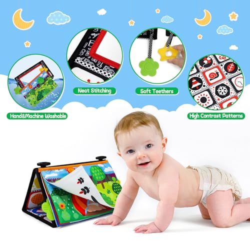 Dr.Rapeti Tummy Time Floor Mirror for Baby Infant Toddler Kids Black and White High Contrast Baby Toy with Crinkle Cloth Book Teethers Floor Activity Toy Washable Non-Toxic - Image 3