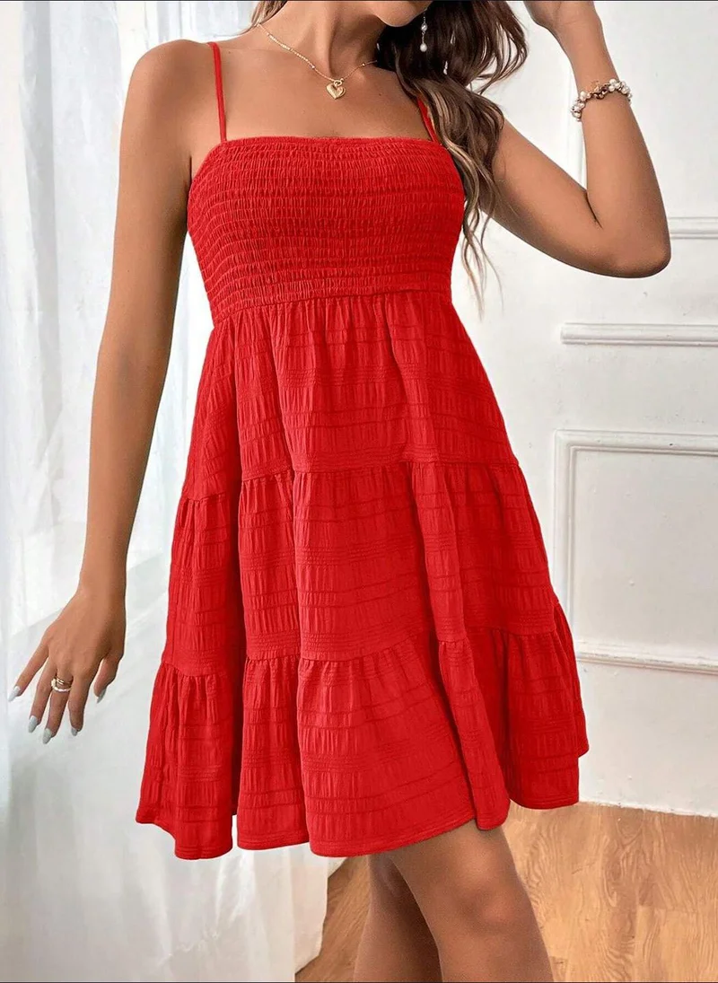 YUNIQEE Red Self Designed Empire Dress