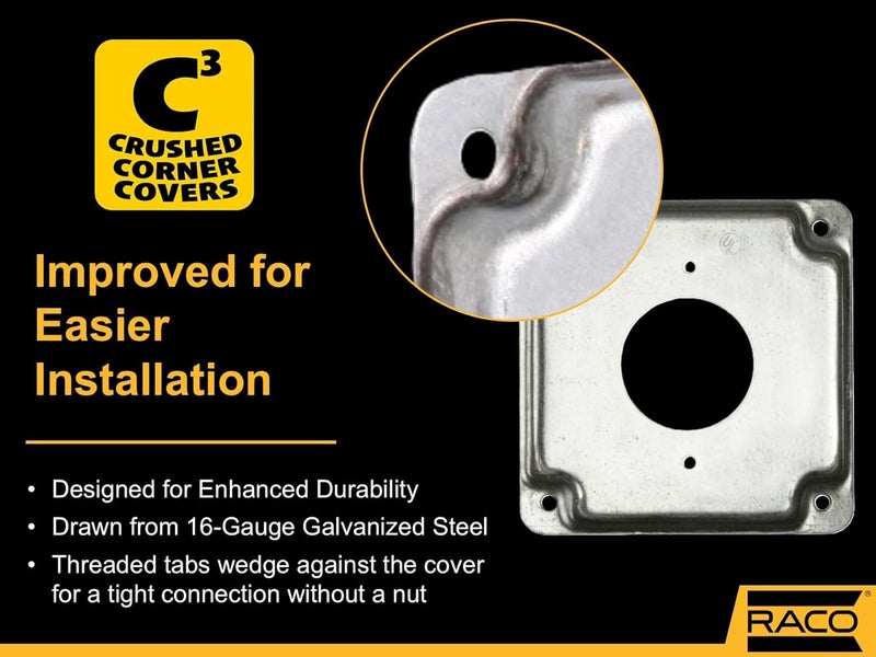 RACO Hubbell- 812C 20A Receptacle 1.594-Inch Diameter 4-Inch Square Exposed Work Cover - Image 5