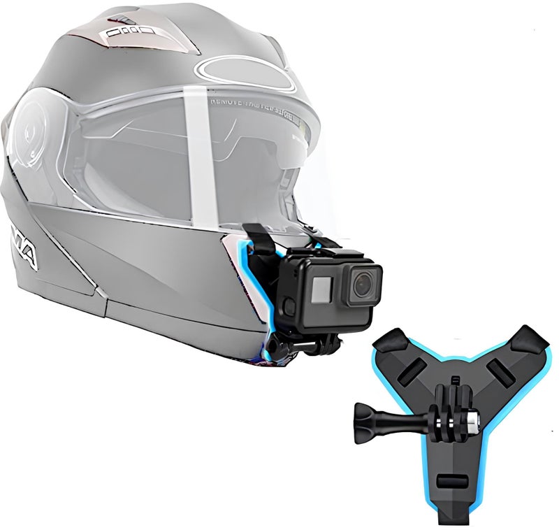 HIFFIN Helmet Chin Strap Mount Compatible with All Smart Phones Go pro Hero 11, 10, 9, 8, 7, 6, 5 and SJCAM DJI Osmo and All Action Cameras Made in India (Helmet Mount Blue) - Image 1