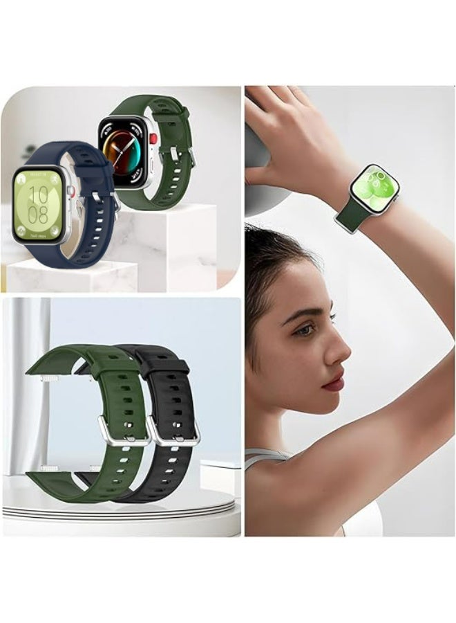 OLYSON 3 Pack Bands for Huawei Watch Fit 5/Fit5 Pro/Fit 4/Fit4 Pro/Fit 3, Strap Replacement Multicolor Soft Silicone Watch Bands, Perfect Durable Wristband, Black, Midnight Blue, Military Green - Image 4
