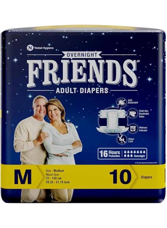 Friends Adult Diapers, Overnight, Size M (Medium), 10 Count, 16 Hours Protection