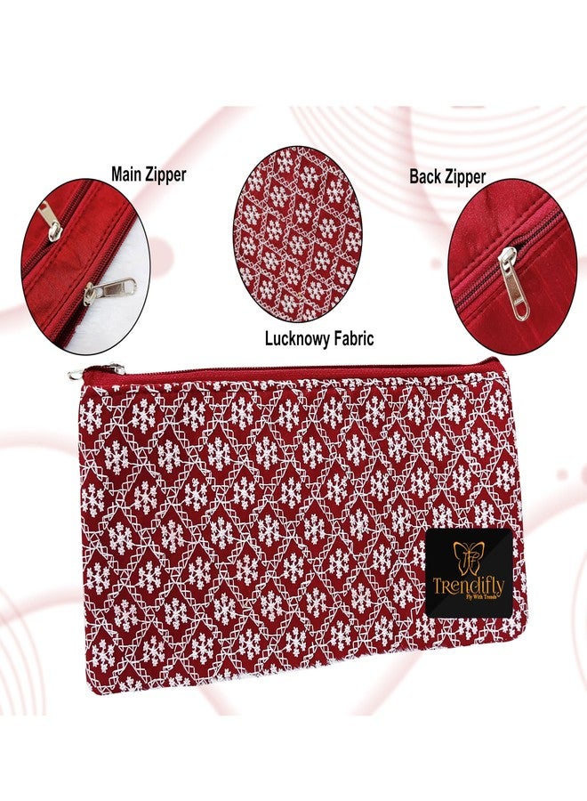 Trendifly Embroidery Lucknowi Chikankari Wedding Return Gift For Women Wholesale Bridal Traveling Potli Bag With Zipper For Ladies Baby Shower Shagun Purse Gifting Haldi Mehandi For Girl (20) - Image 3