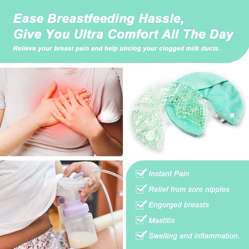 CONBELLA حزمة علاج الثدي من هلام الجل الساخن والبارد، أكياس ثلج للثدي للرضاعة، تخفيف لآلام الرضاعة، التهاب الثدي، احتقان الثدي، قنوات مسدودة، تعزيز تدفق الحليب وإنتاجه (#8 أزرق) - Image 4