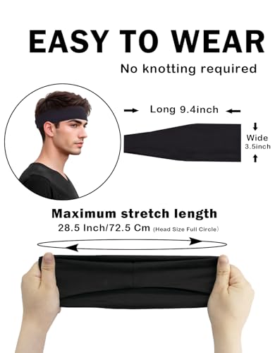 JHYWELL Headbands for Men & Women, Black Headband Non-Slip Sweatband for Sports, Sweat Head Bands, Hairbands Sweatbands for Running Cycling Yoga Basketball Workout Football Tennis Training (Black Pack) - Image 4