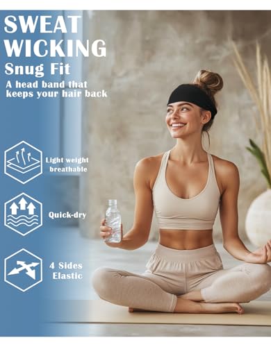 JHYWELL Headbands for Men & Women, Black Headband Non-Slip Sweatband for Sports, Sweat Head Bands, Hairbands Sweatbands for Running Cycling Yoga Basketball Workout Football Tennis Training (Black Pack) - Image 3