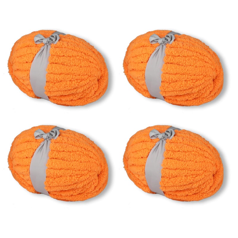 INNDUN Orange Chunky Yarn Soft Thick Fluffy Jumbo Chenille Yarn for Luxurious Blankets, Throw, Home Decor - for Arm Knitting, Crochet & Knitting Projects (4-Pack/2.1 lb, 132yds) - Image 1