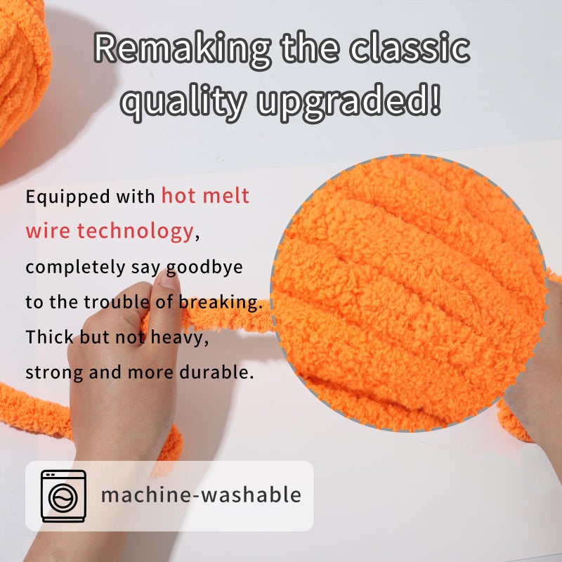 INNDUN Orange Chunky Yarn Soft Thick Fluffy Jumbo Chenille Yarn for Luxurious Blankets, Throw, Home Decor - for Arm Knitting, Crochet & Knitting Projects (4-Pack/2.1 lb, 132yds) - Image 4