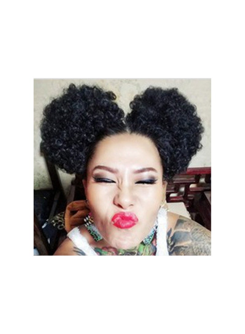 Estelle Short Synthetic Curly Hair Ponytail African American Kinky Curly Wrap Drawstring Puff Ponytail Hair Extensions Wig with 2 Clips Large Light Black - Image 2