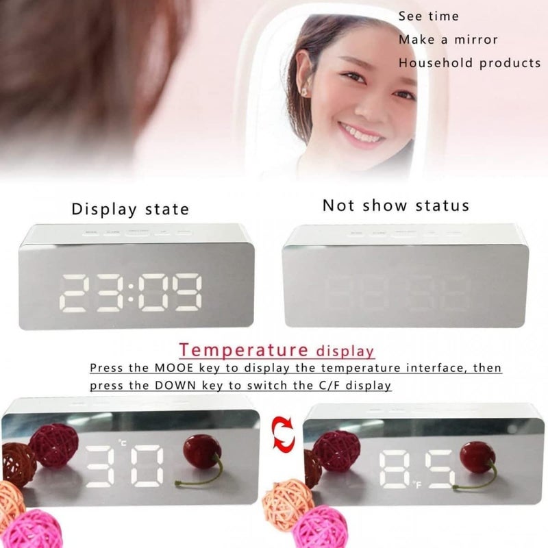 PRAHAJ Z10 Mirror Digital LED Alarm Clock for Heavy Sleepers Kids Large LED Display Time Temperature Function for Bedroom Office Travel Battery Powered and USB Power - Image 3
