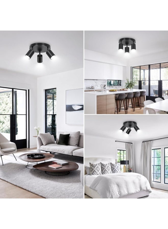 NANAO Ceiling Light Rotatable, 3 Way Black GU10 Spotlight Ceiling Lights, Modern Kitchen Lights Ceiling, Round Indoor Spot Light Fittings Industrial for Bedroom Living Room Hallway, Bulb Not Included - Image 5