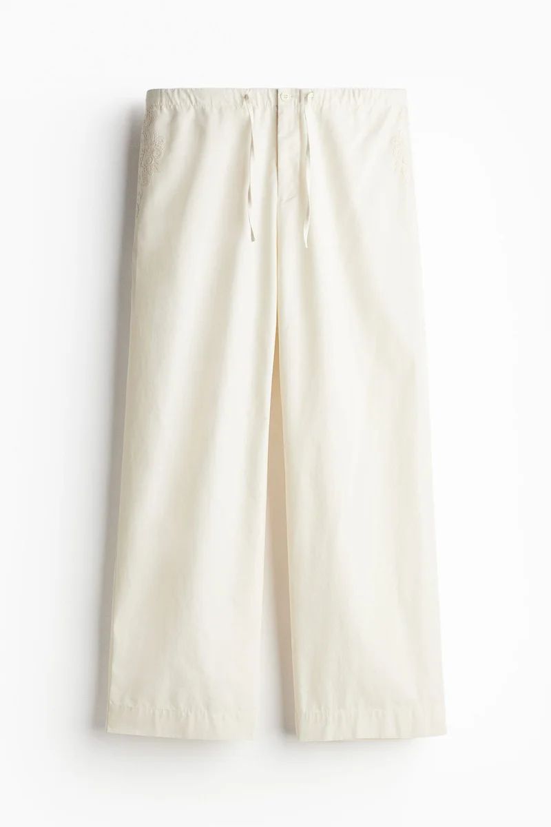 H&M Embroidered cotton pull-on trousers