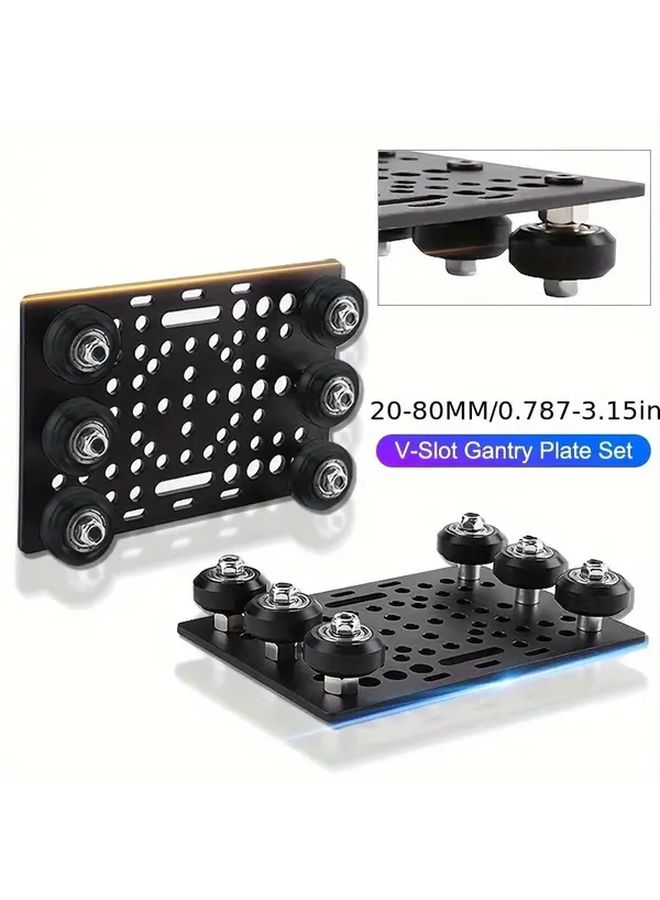 Black 20-80mm V-Slot Gantry Plate Set with 6 Wheels for CNC Machine Parts - Image 1