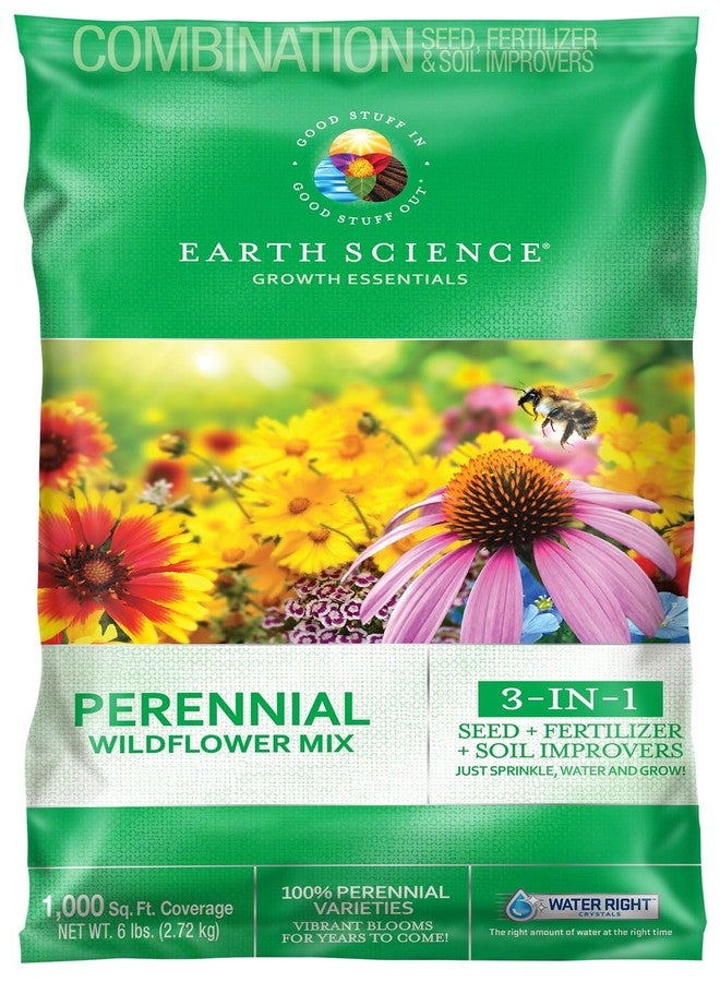 Earth Science Perennial Wildflower Mix - 3-in-1 Formula with Premium Wildflower Seeds, Plant Food and Soil Conditioners - Non-GMO, Natural Ingredients (6lb) - Image 1