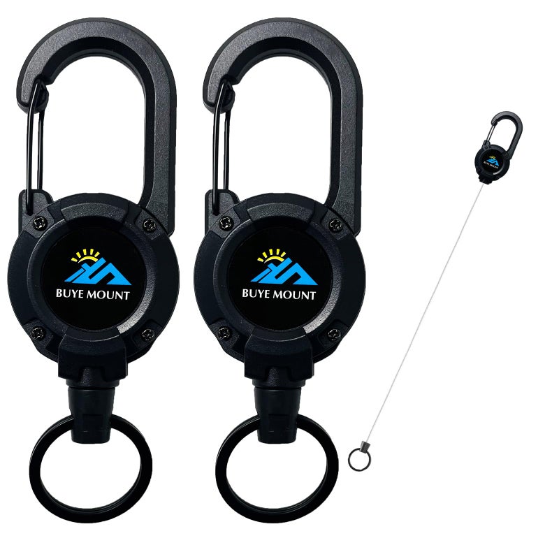 Yojaro Retractable Keychain Heavy Duty 2Pack, Multitool Carabiner Badge Holder, Retractable Keychain Clip Id Holder, Upgraded 58cm Stainless Steel Cord Black - Image 1