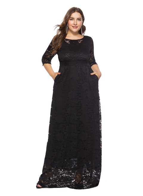 Lace High Waist Pocket Dress Black