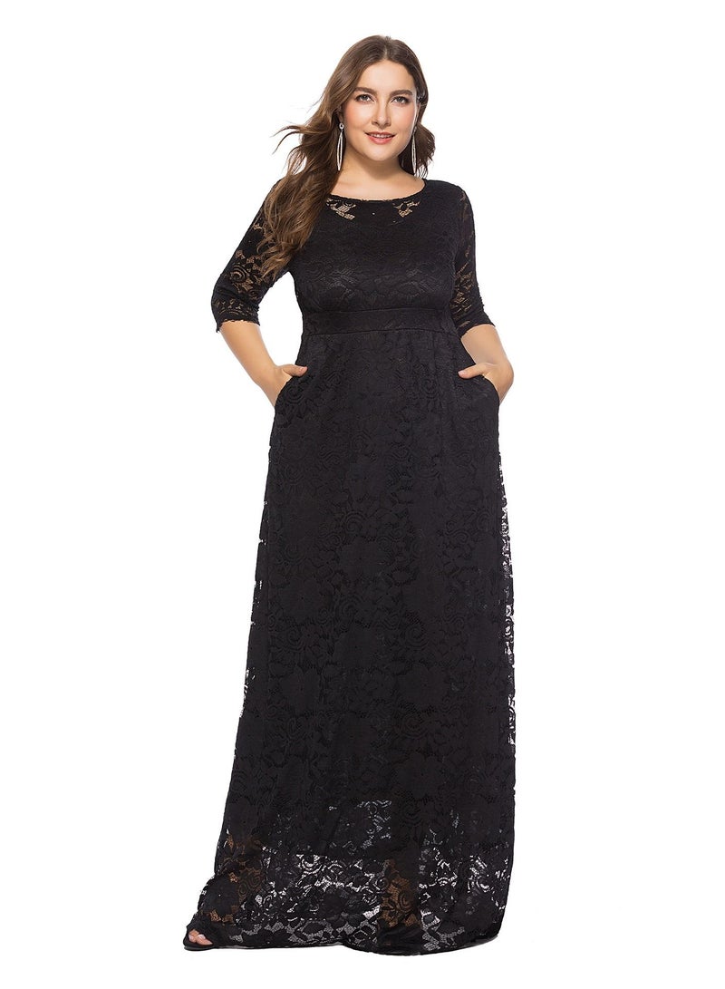 Lace High Waist Pocket Dress Black