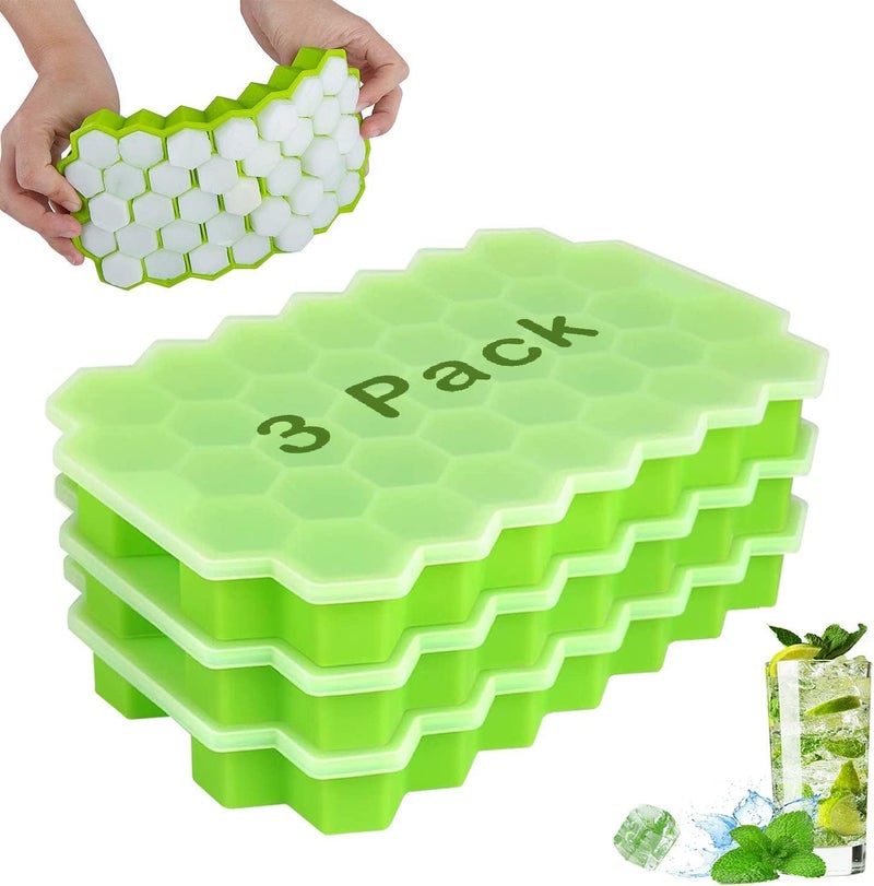 MAHIX (Pack of 3) Ice Cube Tray with Lid for All Types of Drink and Water, Honey Cone Shape Ice Tray, Durable Ice Cube Tray for Freezer, (Honey Cone 3 Pack) - Image 1