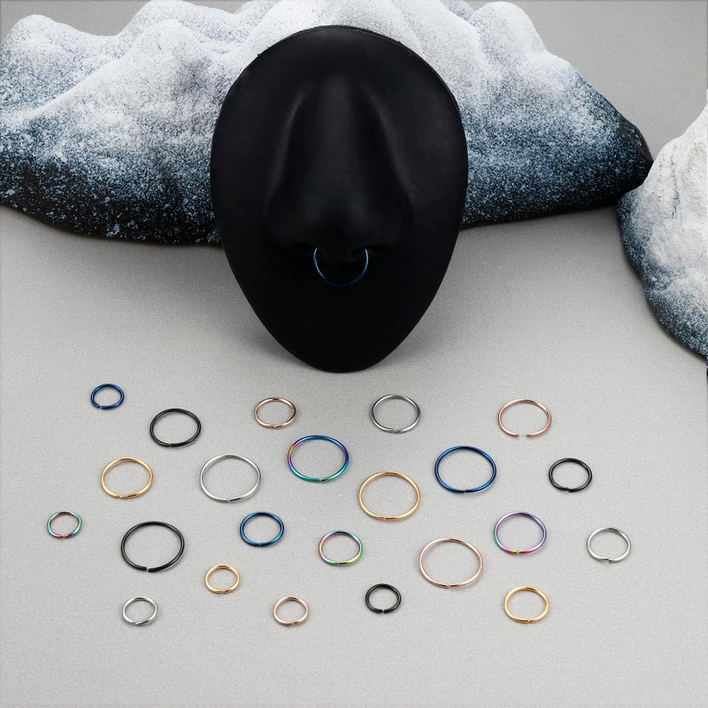 LOYALLOOK 18/24Pcs Hypoallergenic Nose Rings Hoops 316L Surgical Stainless Steel Lightweight Small Piercing Jewelry for Women Men Cartilage Tragus Helix Colored - Image 5