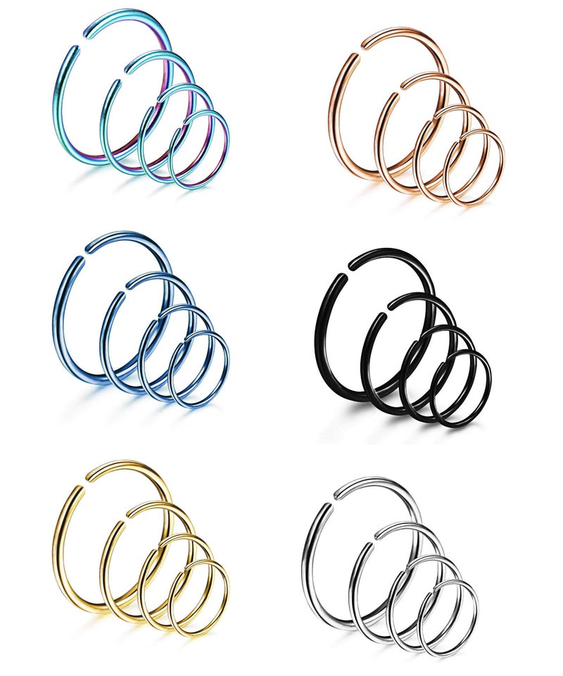LOYALLOOK 18/24Pcs Hypoallergenic Nose Rings Hoops 316L Surgical Stainless Steel Lightweight Small Piercing Jewelry for Women Men Cartilage Tragus Helix Colored - Image 1