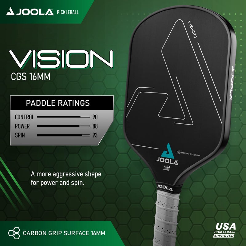 JOOLA Vision Pickleball Paddle with Textured Carbon Grip Surface Technology for Maximum Spin and Control with Added Power - Polypropylene Honeycomb Core Pickleball Racket 16mm - Image 2