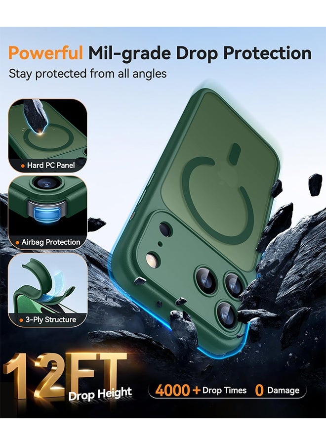 Magnetic Compatible with iPhone 17 Pro Case, Upgraded [Full Camera Protection] [Compatible with Magsafe] [Translucent Matte] Shockproof Protective Phone Cover 6.3 Inch-Green - Image 5