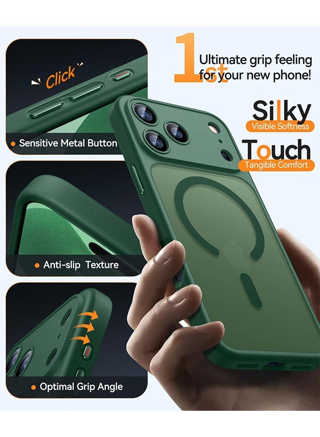 Magnetic Compatible with iPhone 17 Pro Case, Upgraded [Full Camera Protection] [Compatible with Magsafe] [Translucent Matte] Shockproof Protective Phone Cover 6.3 Inch-Green - Image 4