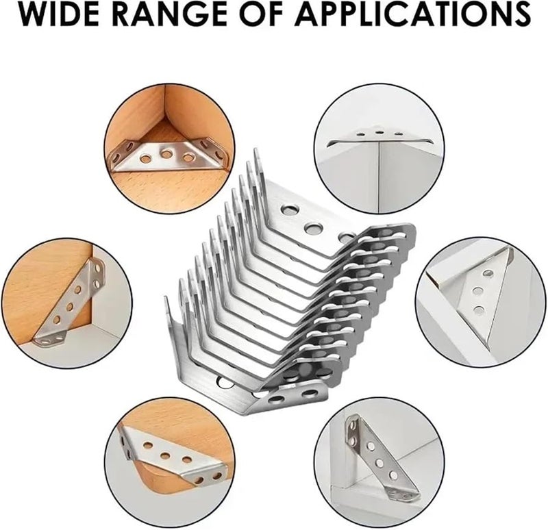 أقواس زاوية من الفولاذ المقاوم للصدأ 40 قطعة، دعامات زاوية 90 درجة مع مسامير للأثاث - Image 3