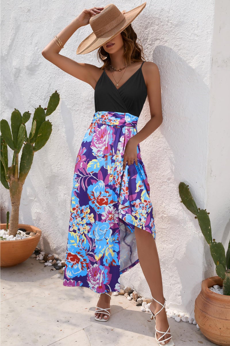 Newshows Women's 2026 Summer Maxi Dress Spaghetti Strap Spring Casual Boho V Neck Split Beach Long Flowy ding Guest Dresses Semi Formal Dresses Trendy(Blue Purple Colorful Floral,M) - Image 2