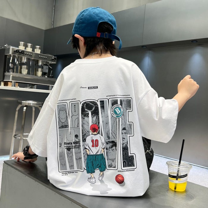 Zhongda Children'S Cotton Red Short-Sleeved T-Shirt Boys' Children'S Wear Children'S Graffiti Bear Top - Image 1