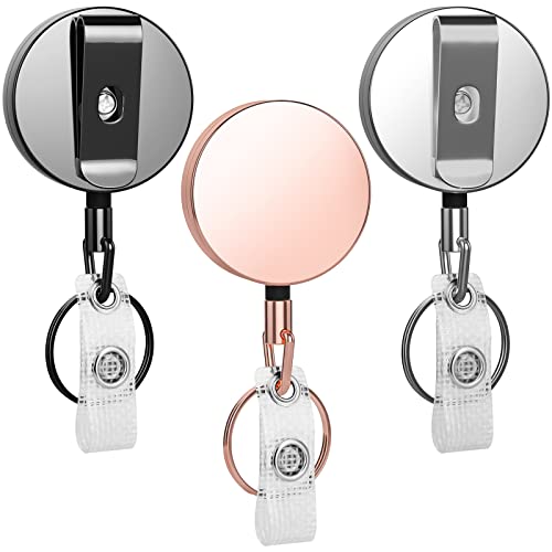 Selizo Metal Badge Reels - 3 Pcs Retractable Badge Holder with Belt Clip Key Ring for ID, Key, Name Card Holder - Image 1