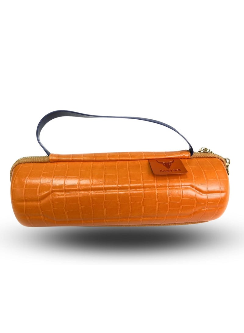 Angry Bull LEATHER TRAVEL BAG FOR JBL FLIP 5 & 6 PORTABLE WIRELESS SPEAKER, HARD CARRYING STORAGE CASE (ORANGE)  - Image 1