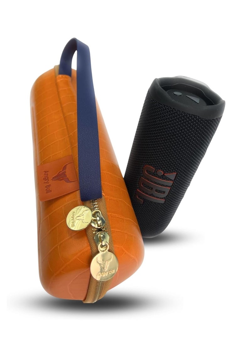 Angry Bull LEATHER TRAVEL BAG FOR JBL FLIP 5 & 6 PORTABLE WIRELESS SPEAKER, HARD CARRYING STORAGE CASE (ORANGE)  - Image 4