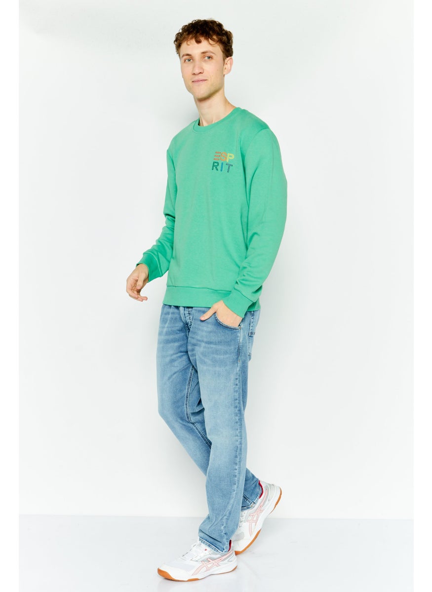 ESPRIT - Men Crew Neck Long Sleeves Embroidered Sweatshirts, Green - Image 1