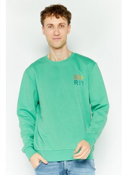 Men Crew Neck Long Sleeves Embroidered Sweatshirts, Green