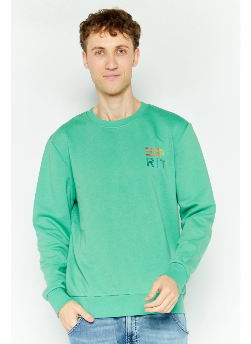 ESPRIT - Men Crew Neck Long Sleeves Embroidered Sweatshirts, Green - Image 1