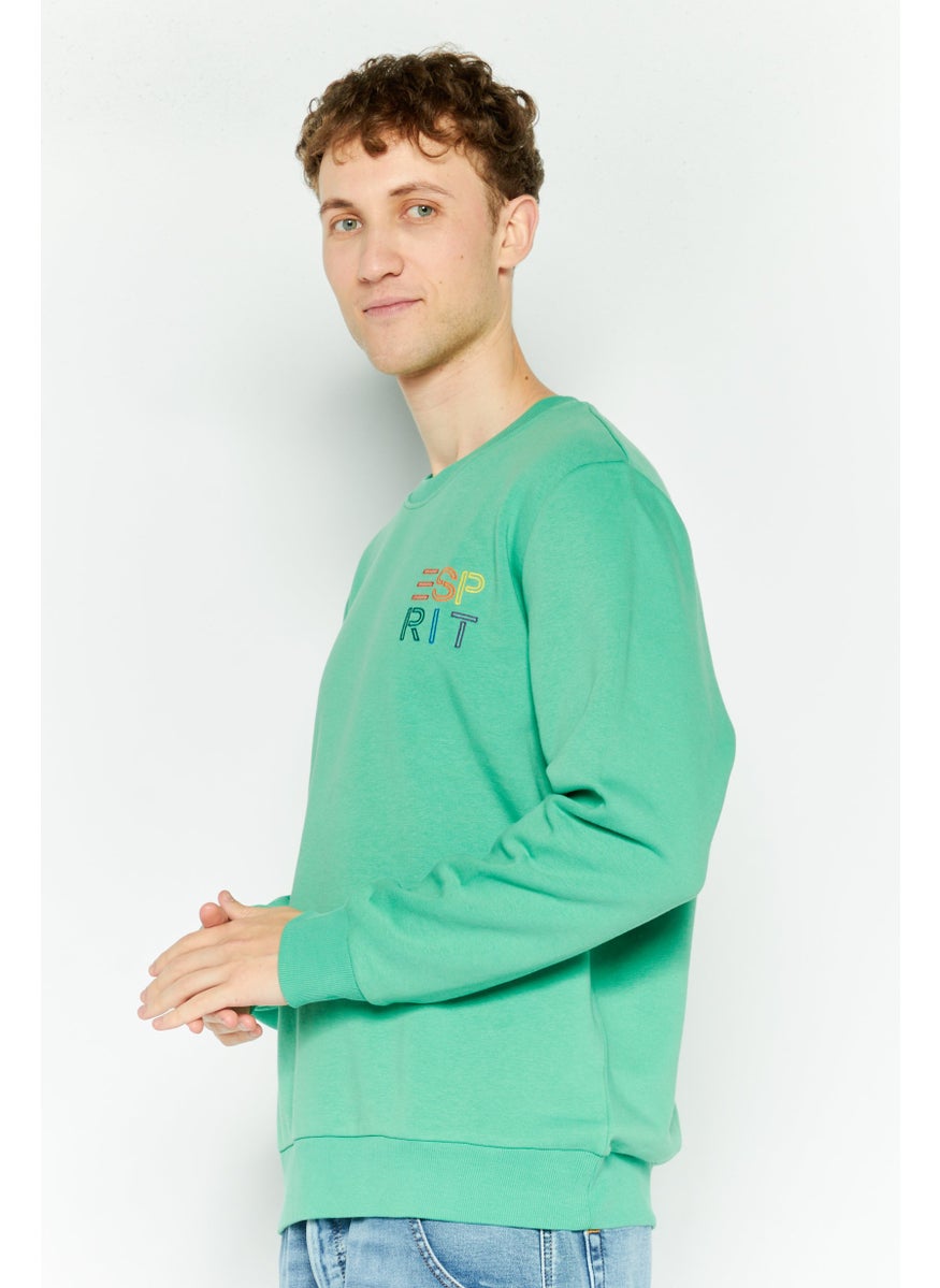 ESPRIT - Men Crew Neck Long Sleeves Embroidered Sweatshirts, Green - Image 1