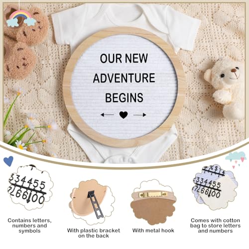 Canlierr 8 Pcs Pregnancy Announcement Set Pregnancy Reveal Ideas Include Felt Letter Round Board Kit Baby Bodysuit Booties Wood Blocks Wooden Signs for Coming Soon Baby Announcement(White) - Image 3