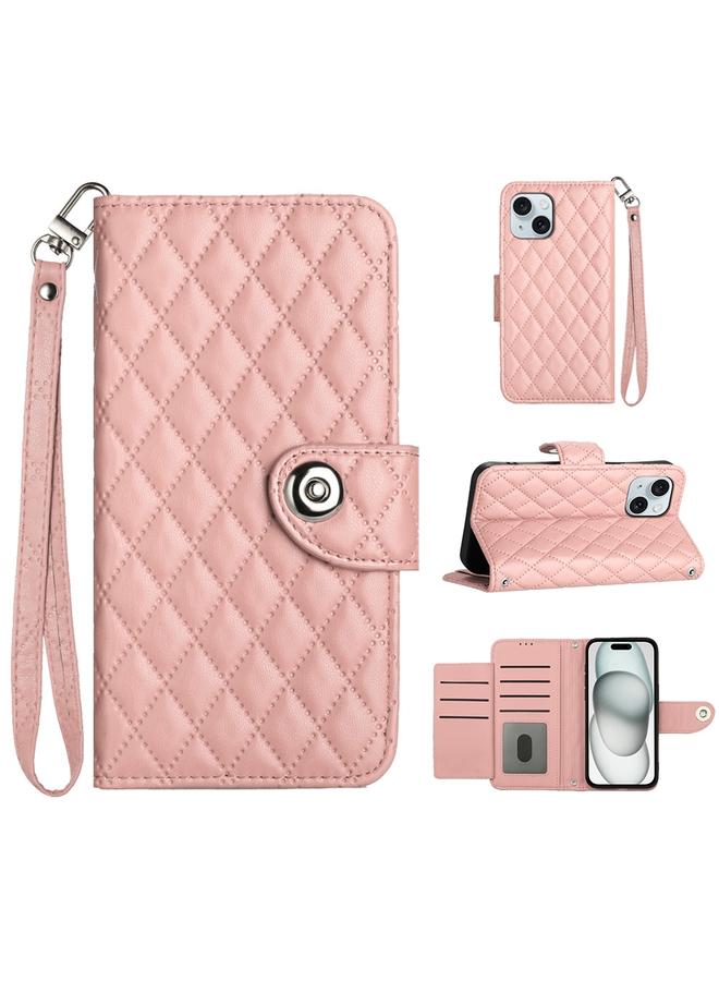 S-TOP Case For iPhone 15 Plus Rhombic Texture Flip Leather Phone Case with Lanyard - Image 1