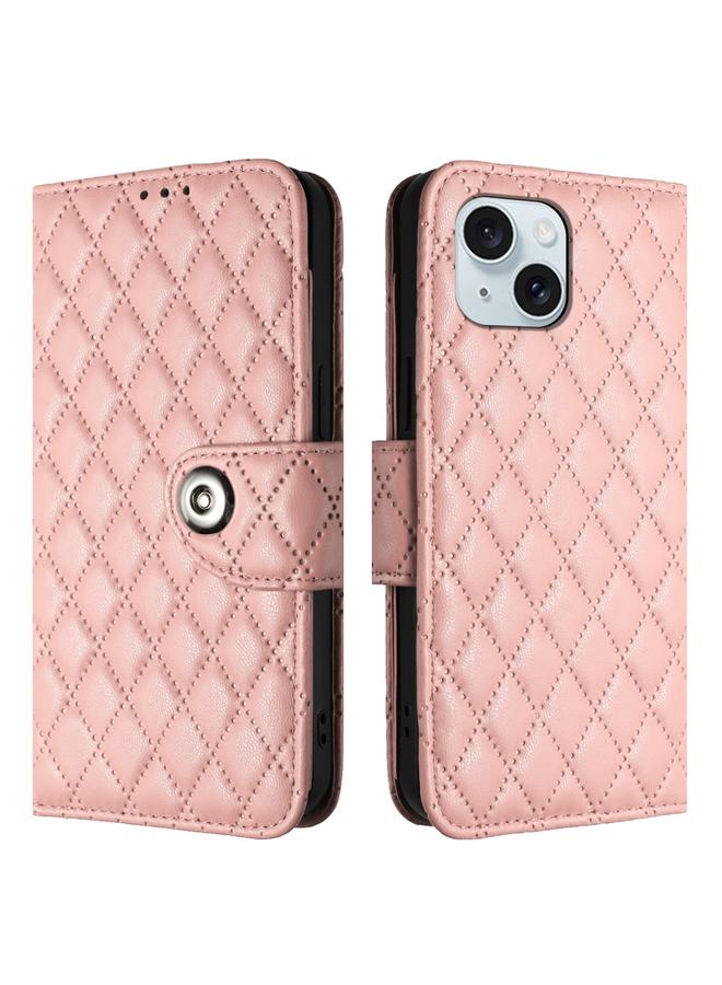 S-TOP Case For iPhone 15 Plus Rhombic Texture Flip Leather Phone Case with Lanyard - Image 2