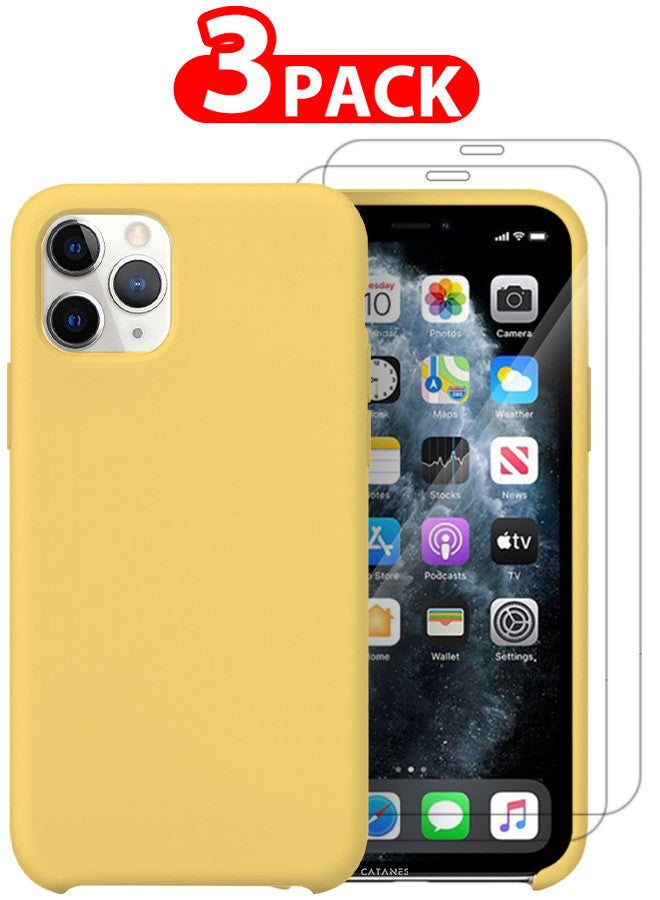 CATANES [for iPhone 11 Pro] 3 Pack Silicone Case and 2 Screen Protectors Shockproof Protective Case Anti Scratch Smooth Case Cover/Yellow - Image 1
